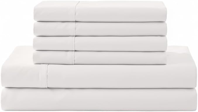 Linen Home 100% Cotton Percale Sheets King Size, White, Deep Pocket, 4 Pieces Set - 1 Flat, 1 Deep Pocket Fitted Sheet and 2 Pillowcases, Crisp Cool and Strong Bed Linen
