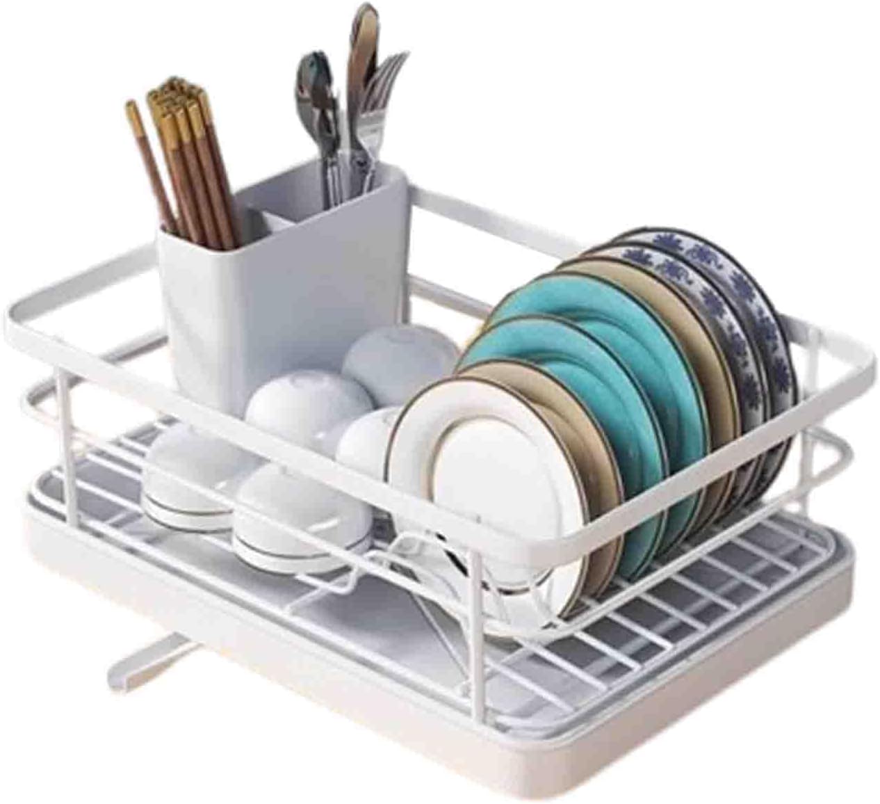 JUSHZ Dish Rack Dish Drying Rack Dish Drainer Over Sink Drainer Draining Rack with Drip Tray Stainless Steel with Cutlery Holder Drainage Removable Cutlery Basket Rotating Spout (40.5x30.5x13cm,Red)