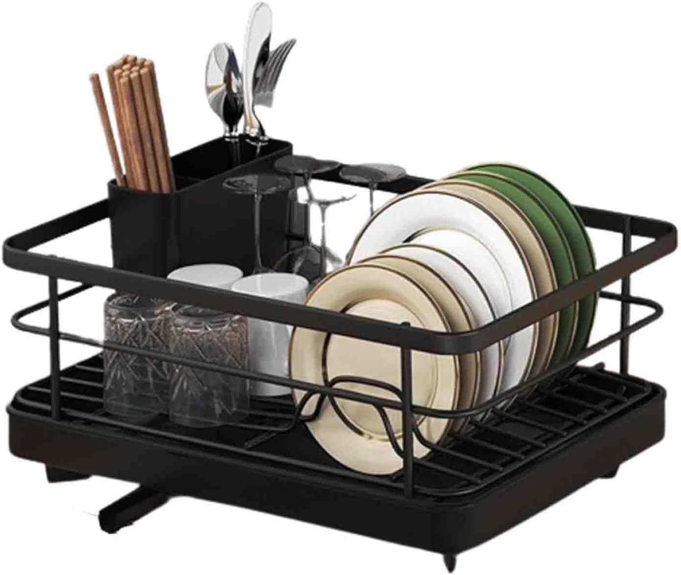 JUSHZ Dish Rack Dish Drying Rack Dish Drainer Over Sink Drainer Draining Rack with Drip Tray Stainless Steel with Cutlery Holder Drainage Removable Cutlery Basket Rotating Spout (40.5x30.5x13cm,Red)