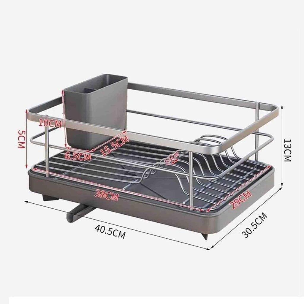 JUSHZ Dish Rack Dish Drying Rack Dish Drainer Over Sink Drainer Draining Rack with Drip Tray Stainless Steel with Cutlery Holder Drainage Removable Cutlery Basket Rotating Spout (40.5x30.5x13cm,Red)