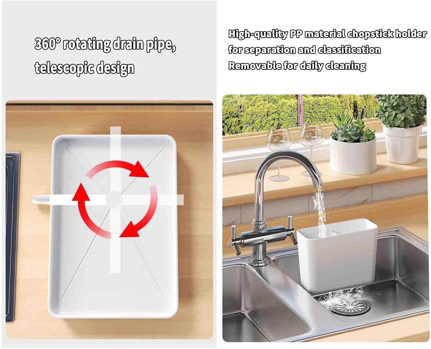 JUSHZ Dish Rack Dish Drying Rack Dish Drainer Over Sink Drainer Draining Rack with Drip Tray Stainless Steel with Cutlery Holder Drainage Removable Cutlery Basket Rotating Spout (40.5x30.5x13cm,Red)