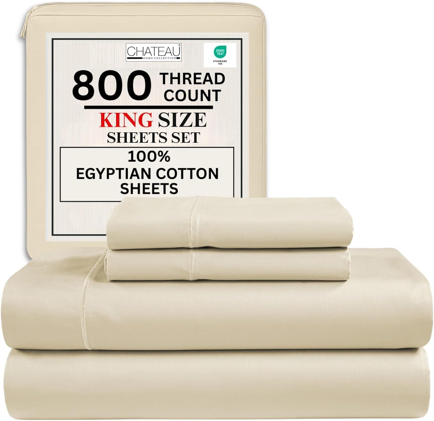 100% Egyptian Cotton Sheets King Size Sheets Set with Fully Elasticated Fitted Sheet & Pillowcase sets, 800 TC Hotel Collection Deep Pocket King Sheet Set, No Pill Soft Breathable Luxury White Bedding