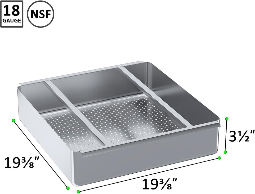 Express KitchQuip Pre-Rinse Basket with Stainless Steel Slides | Premium Quality Stainless Steel Scrap Basket for Commercial Sinks | 19 3/8" x 19 3/8" x 3.5"