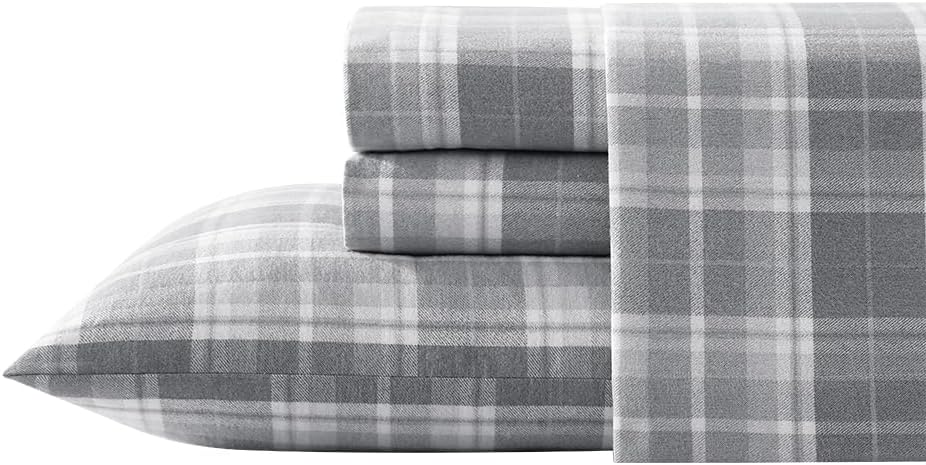 Laura Ashley - Flannel Sheets Queen Size, Anti-Pilling & Wrinkle Resistant Cotton, Touchably Soft for All-Season Comfort - Bed Sheets with Matching Pillowcases & Fitted Sheet (Mulholland Plaid Blue)