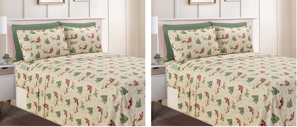 Elegant Comfort Luxury Soft Bed Sheets Holiday Pattern 1500 Premium Hotel Quality Microfiber - Softness Wrinkle and Fade Resistant (6-Piece) Bedding Set, Queen, Blue Polar Bear