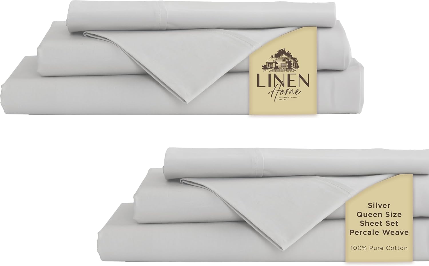 Linen Home 100% Cotton Percale Sheets King Size, White, Deep Pocket, 4 Pieces Set - 1 Flat, 1 Deep Pocket Fitted Sheet and 2 Pillowcases, Crisp Cool and Strong Bed Linen