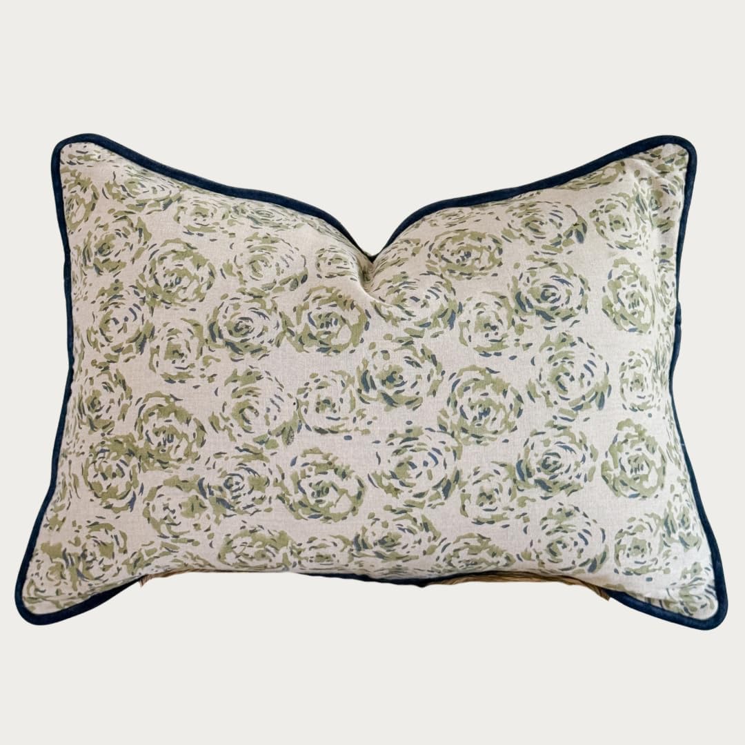 Palm & Loom 100% Cotton Linen Cushion Cover - Mitti Decorative Throw Pillow Case with Brown Check with Self Ruffle Trim - Modern Living Room, Bedroom Pillow Cover - 16x24 Inch