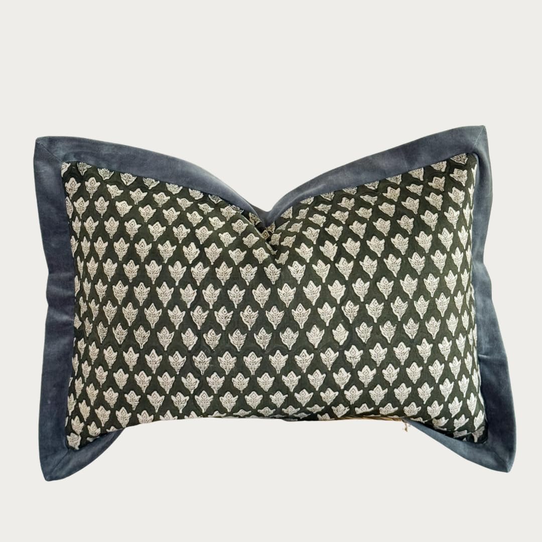 Palm & Loom 100% Cotton Linen Cushion Cover - Mitti Decorative Throw Pillow Case with Brown Check with Self Ruffle Trim - Modern Living Room, Bedroom Pillow Cover - 16x24 Inch