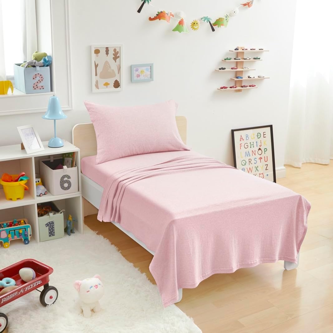 Amazon Basics 4 Piece Bed Sheets Set, 100% Cotton Jersey, Includes Super Soft, Flat and Fitted Sheets, Pillowcase, King, Oatmeal, Solid