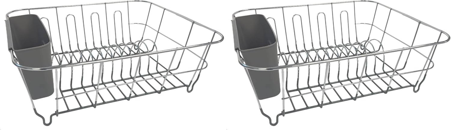 Sweet Home Collection 2 Piece Dish Drying Rack Set Drainer with Utensil Holder Simple Easy to Use Fits in Most Sinks, 14.5" x 13" x 5.25", Black (Pack of 12)