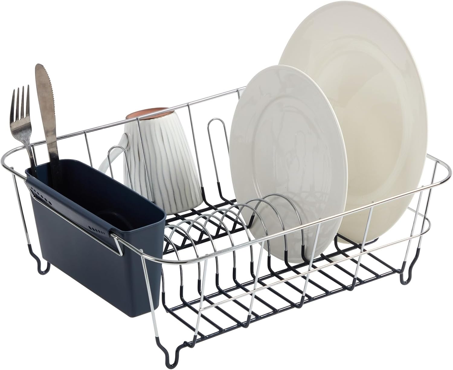 Sweet Home Collection 2 Piece Dish Drying Rack Set Drainer with Utensil Holder Simple Easy to Use Fits in Most Sinks, 14.5" x 13" x 5.25", Black (Pack of 12)
