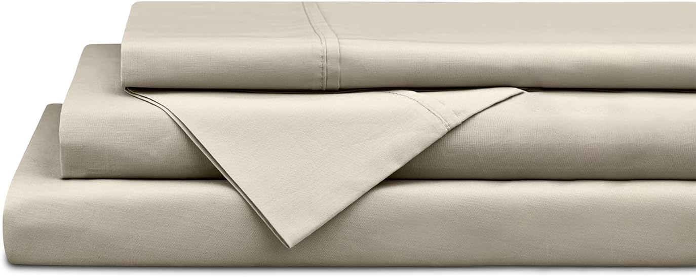 Linen Home 100% Cotton Percale Sheets King Size, White, Deep Pocket, 4 Pieces Set - 1 Flat, 1 Deep Pocket Fitted Sheet and 2 Pillowcases, Crisp Cool and Strong Bed Linen