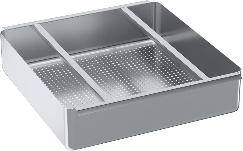 Express KitchQuip Pre-Rinse Basket with Stainless Steel Slides | Premium Quality Stainless Steel Scrap Basket for Commercial Sinks | 19 3/8" x 19 3/8" x 3.5"