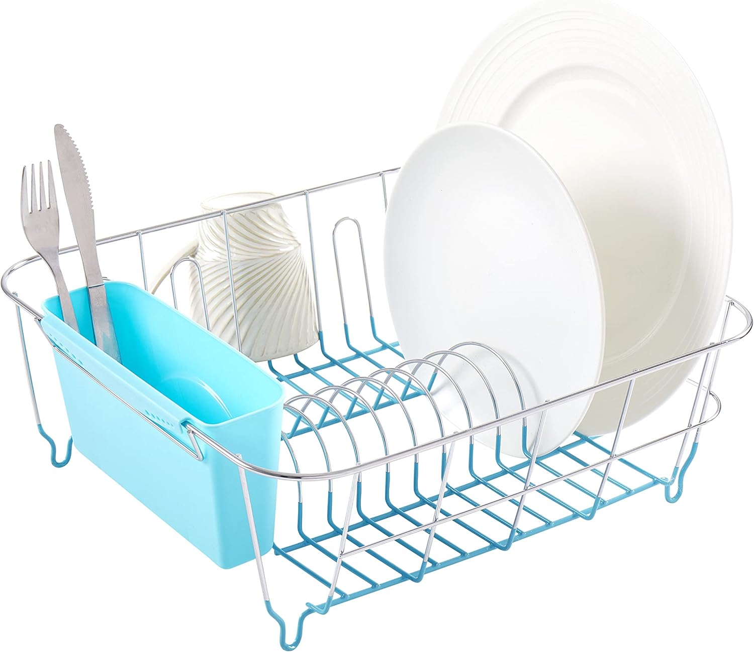 Sweet Home Collection 2 Piece Dish Drying Rack Set Drainer with Utensil Holder Simple Easy to Use Fits in Most Sinks, 14.5" x 13" x 5.25", Black (Pack of 12)