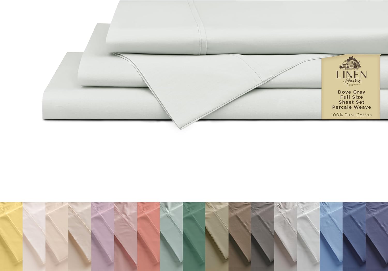 Linen Home 100% Cotton Percale Sheets King Size, White, Deep Pocket, 4 Pieces Set - 1 Flat, 1 Deep Pocket Fitted Sheet and 2 Pillowcases, Crisp Cool and Strong Bed Linen