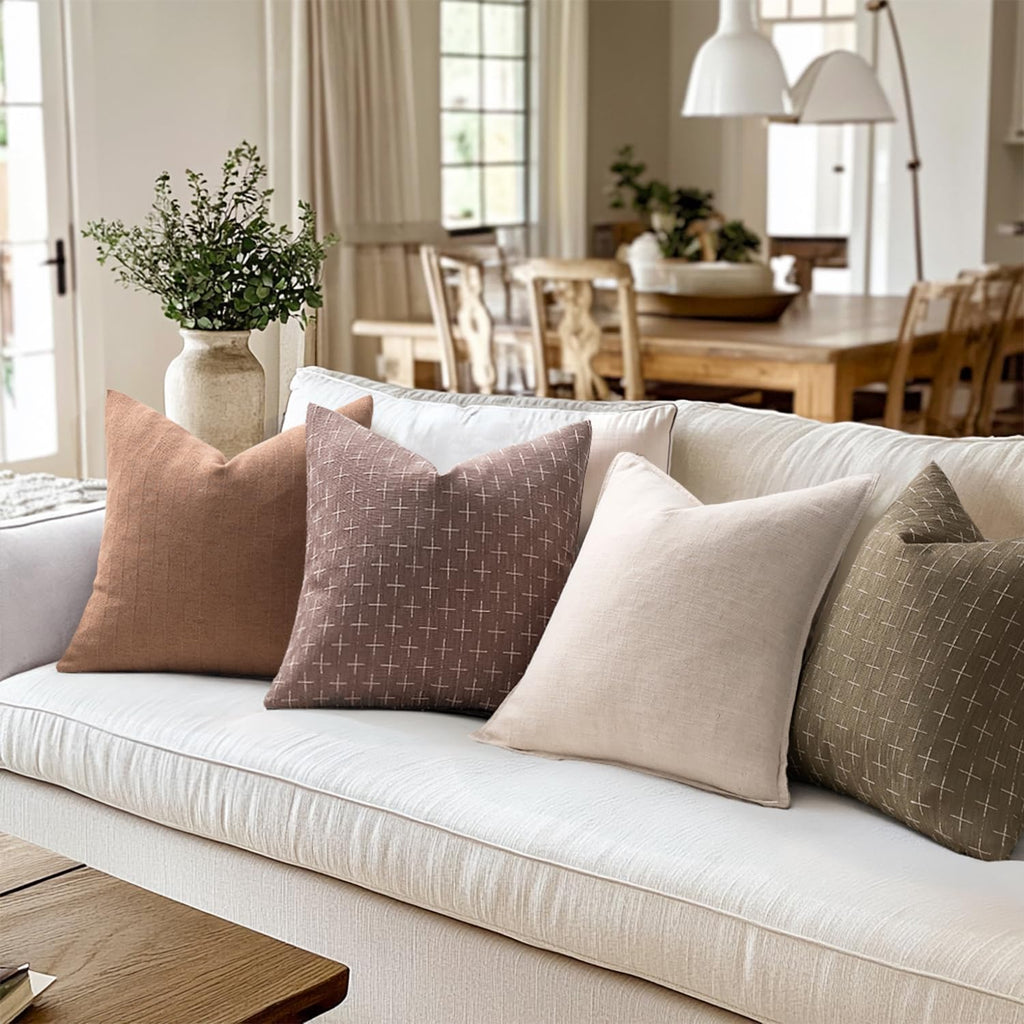 MIULEE Pack of 2 Decorative Burlap Linen Euro Spring Throw Pillow Covers for Sofa Couch Bed Farmhouse Pillowcases Modern Rustic Woven Textured Cushion Cover Taupe