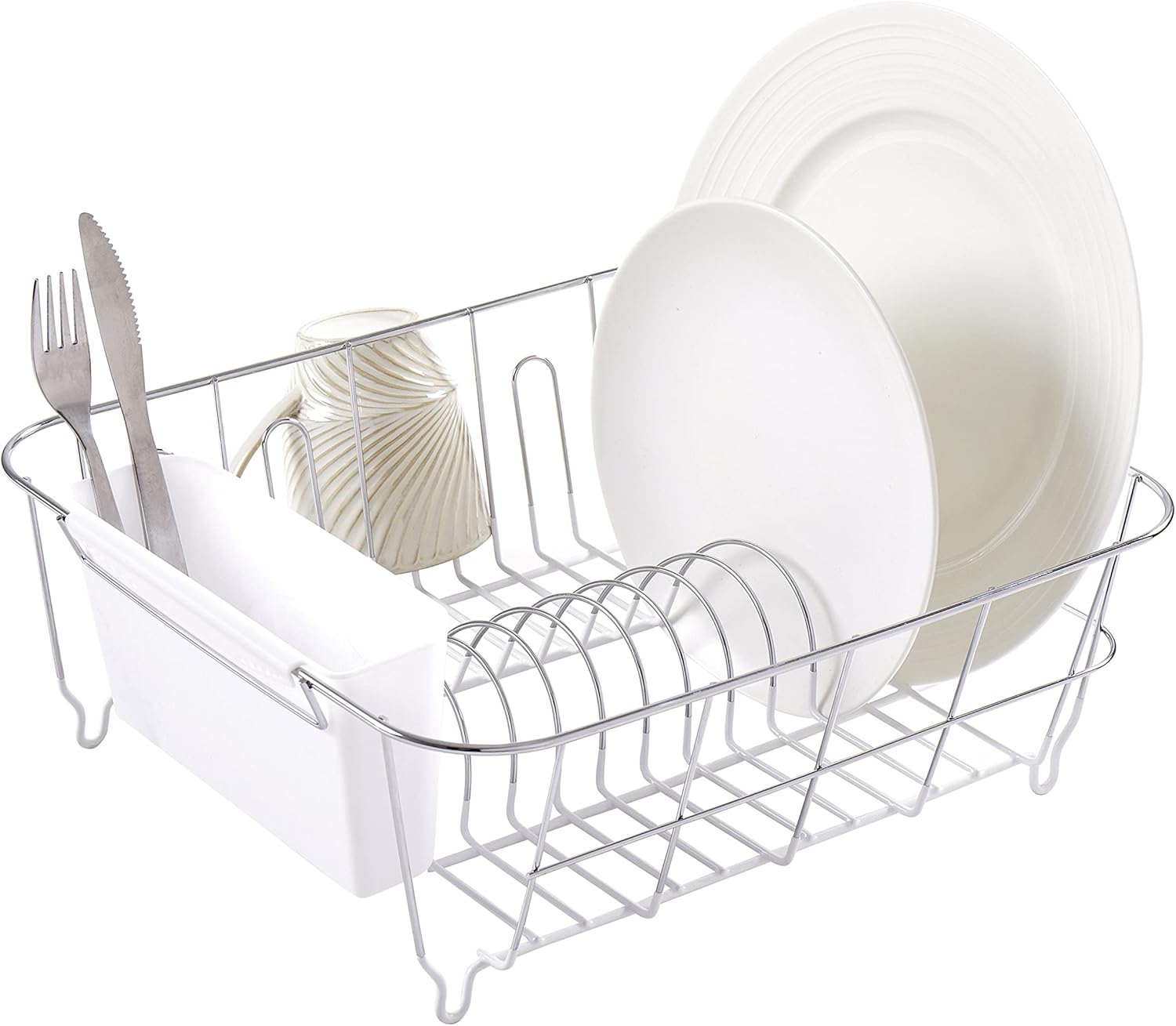 Sweet Home Collection 2 Piece Dish Drying Rack Set Drainer with Utensil Holder Simple Easy to Use Fits in Most Sinks, 14.5" x 13" x 5.25", Black (Pack of 12)