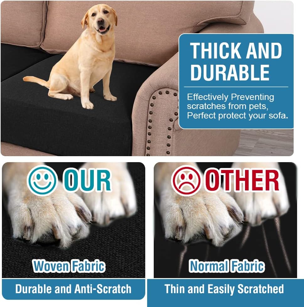 H.VERSAILTEX Water Resistant Woven Linen Look Couch Cushion Covers Sofa Cushion Covers for 3 Cushion Couch Individual Seat Cushion Covers Cushion Protector Slipcovers (3 Pack,Heather Black)