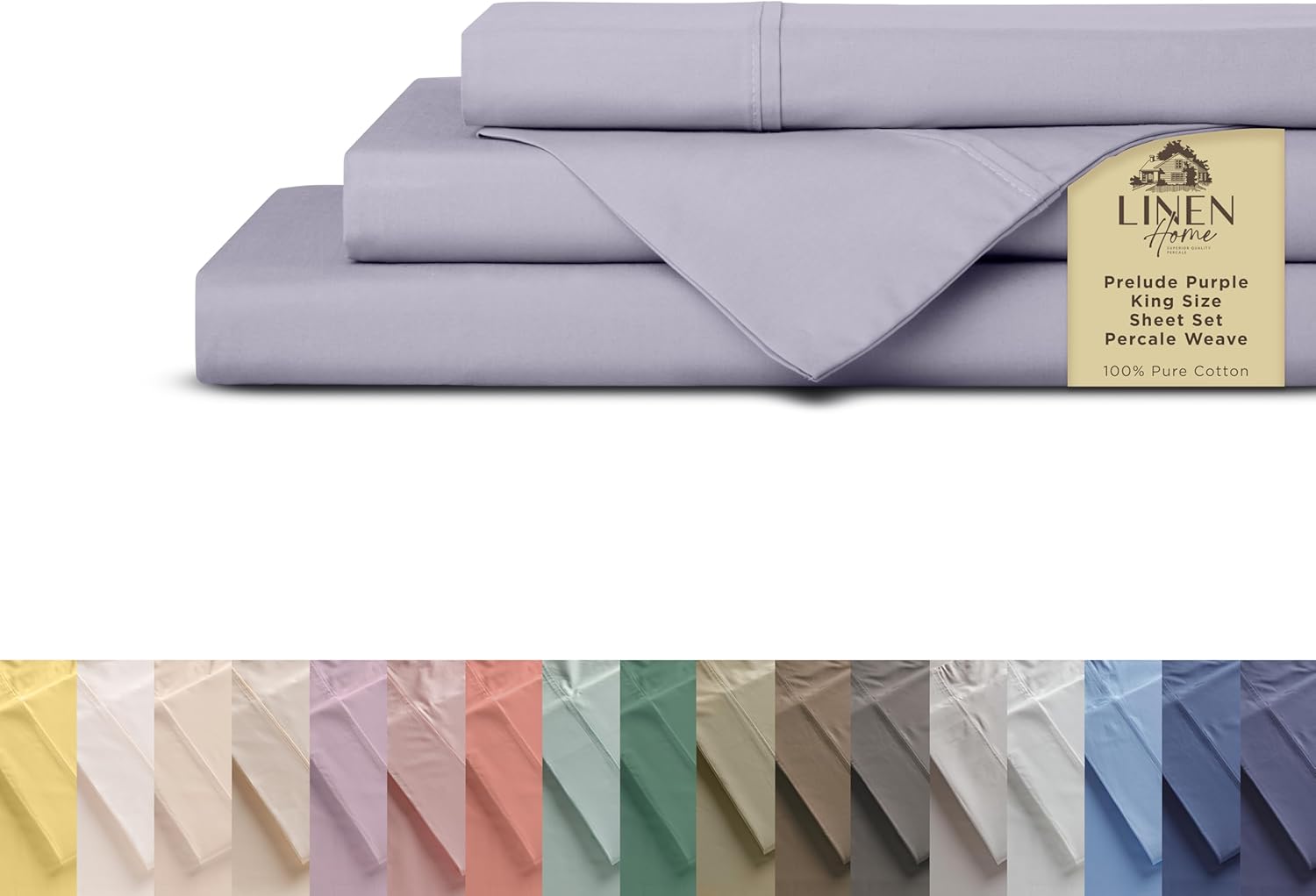 Linen Home 100% Cotton Percale Sheets King Size, White, Deep Pocket, 4 Pieces Set - 1 Flat, 1 Deep Pocket Fitted Sheet and 2 Pillowcases, Crisp Cool and Strong Bed Linen