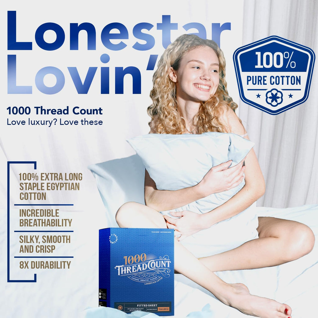 TEXAS LINEN CO. 100% Egyptian Cotton King Fitted Sheet Pack of 2 - Luxury High Thread Count Deep Pocket King Size Fitted Sheet Only (White), Soft, Cooling, Sateen Weave Hotel Quality Bottom Sheets