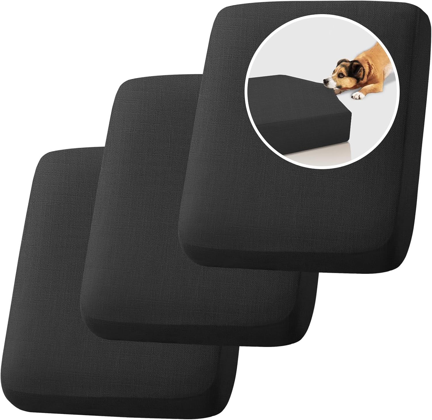 H.VERSAILTEX Water Resistant Woven Linen Look Couch Cushion Covers Sofa Cushion Covers for 3 Cushion Couch Individual Seat Cushion Covers Cushion Protector Slipcovers (3 Pack,Heather Black)