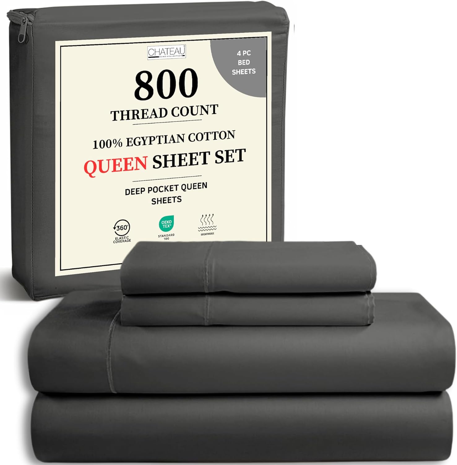 100% Egyptian Cotton Sheets King Size Sheets Set with Fully Elasticated Fitted Sheet & Pillowcase sets, 800 TC Hotel Collection Deep Pocket King Sheet Set, No Pill Soft Breathable Luxury White Bedding