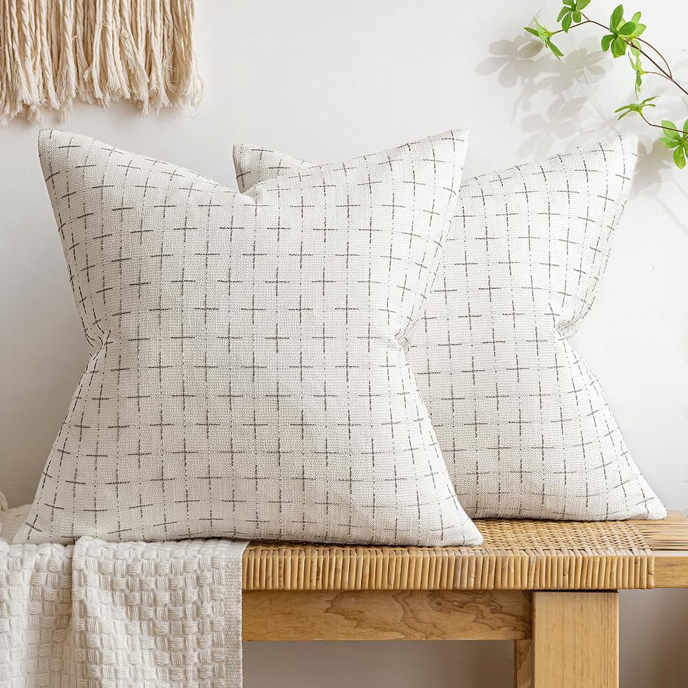 MIULEE Pack of 2 Decorative Burlap Linen Euro Spring Throw Pillow Covers for Sofa Couch Bed Farmhouse Pillowcases Modern Rustic Woven Textured Cushion Cover Taupe