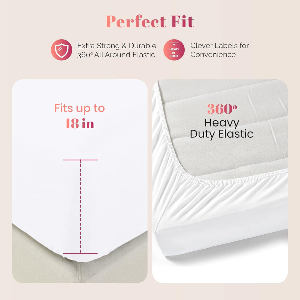 Ashton Sheets Luxury Egyptian Cotton Queen Fitted Sheet Pack of 2-1000-Thread-Count 16" Deep Pocket, Soft, Cooling, Sateen Weave, Extra Long Staple Queen Size - White