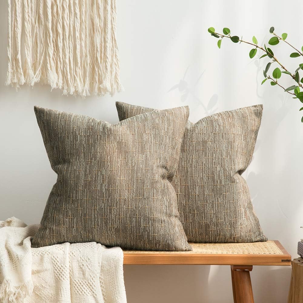 MIULEE Pack of 2 Decorative Burlap Linen Euro Spring Throw Pillow Covers for Sofa Couch Bed Farmhouse Pillowcases Modern Rustic Woven Textured Cushion Cover Taupe