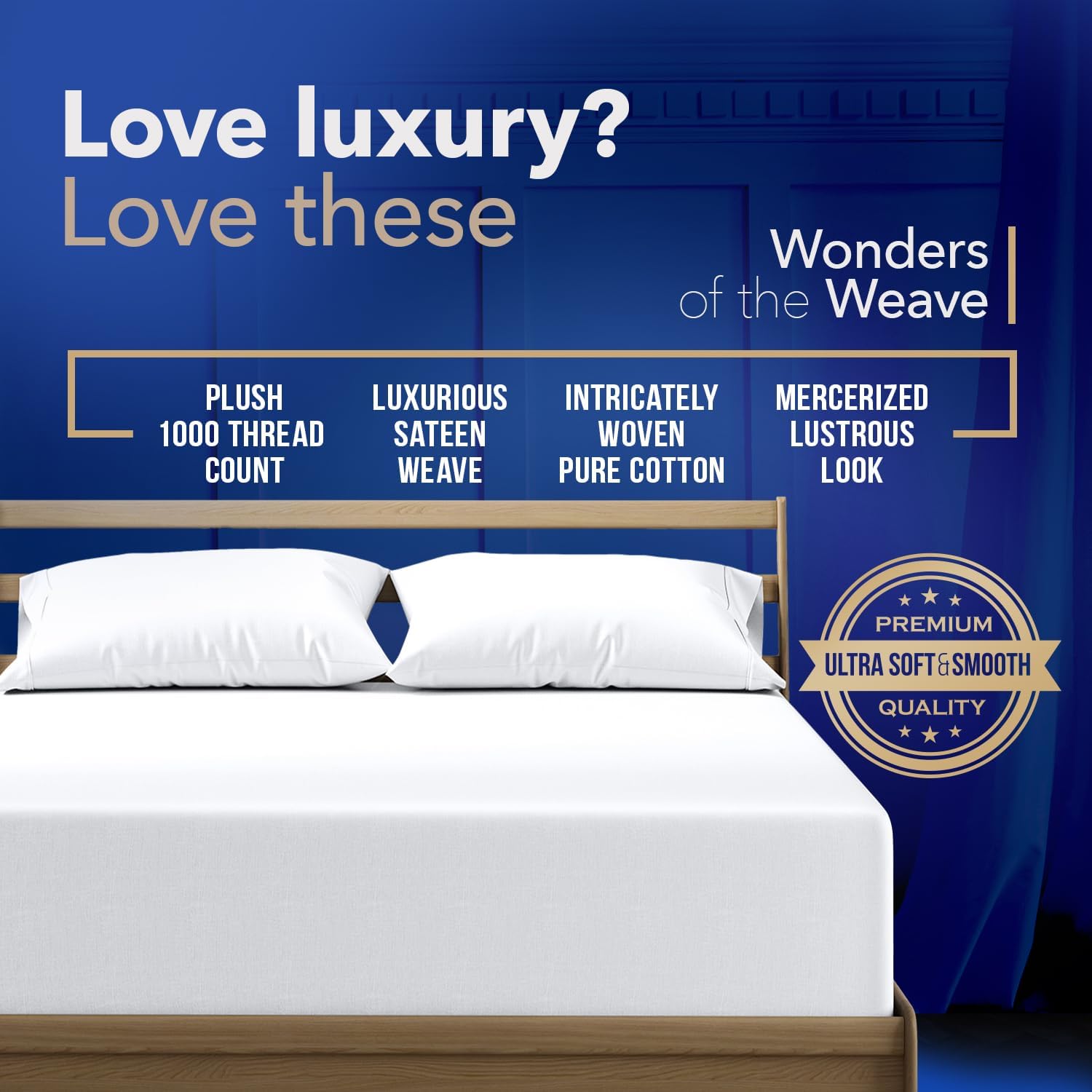 TEXAS LINEN CO. 100% Egyptian Cotton King Fitted Sheet Pack of 2 - Luxury High Thread Count Deep Pocket King Size Fitted Sheet Only (White), Soft, Cooling, Sateen Weave Hotel Quality Bottom Sheets