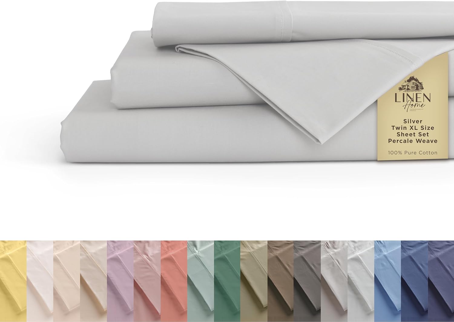 Linen Home 100% Cotton Percale Sheets King Size, White, Deep Pocket, 4 Pieces Set - 1 Flat, 1 Deep Pocket Fitted Sheet and 2 Pillowcases, Crisp Cool and Strong Bed Linen