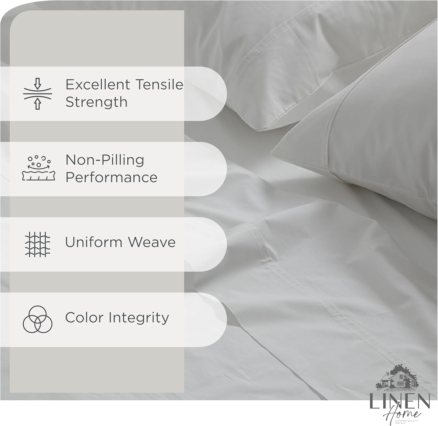 Linen Home 100% Cotton Percale Sheets King Size, White, Deep Pocket, 4 Pieces Set - 1 Flat, 1 Deep Pocket Fitted Sheet and 2 Pillowcases, Crisp Cool and Strong Bed Linen