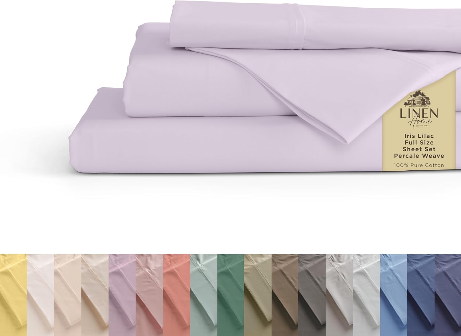 Linen Home 100% Cotton Percale Sheets King Size, White, Deep Pocket, 4 Pieces Set - 1 Flat, 1 Deep Pocket Fitted Sheet and 2 Pillowcases, Crisp Cool and Strong Bed Linen