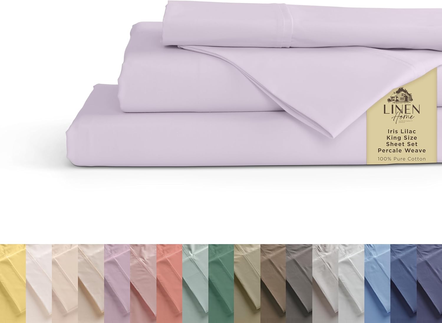 Linen Home 100% Cotton Percale Sheets King Size, White, Deep Pocket, 4 Pieces Set - 1 Flat, 1 Deep Pocket Fitted Sheet and 2 Pillowcases, Crisp Cool and Strong Bed Linen