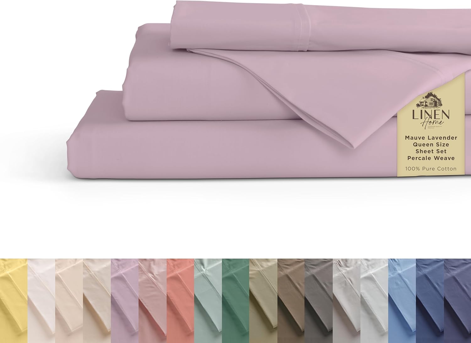 Linen Home 100% Cotton Percale Sheets King Size, White, Deep Pocket, 4 Pieces Set - 1 Flat, 1 Deep Pocket Fitted Sheet and 2 Pillowcases, Crisp Cool and Strong Bed Linen