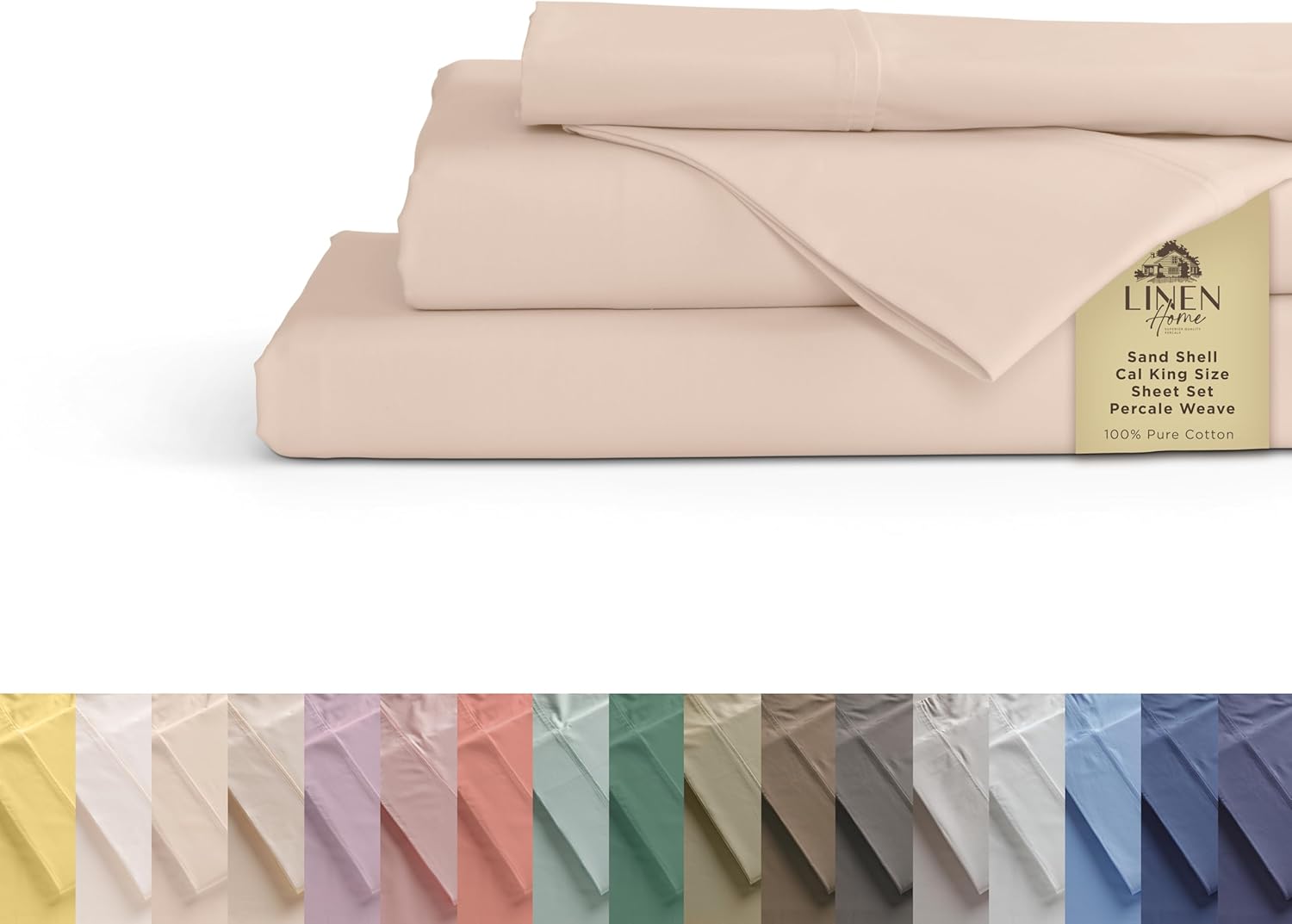 Linen Home 100% Cotton Percale Sheets King Size, White, Deep Pocket, 4 Pieces Set - 1 Flat, 1 Deep Pocket Fitted Sheet and 2 Pillowcases, Crisp Cool and Strong Bed Linen