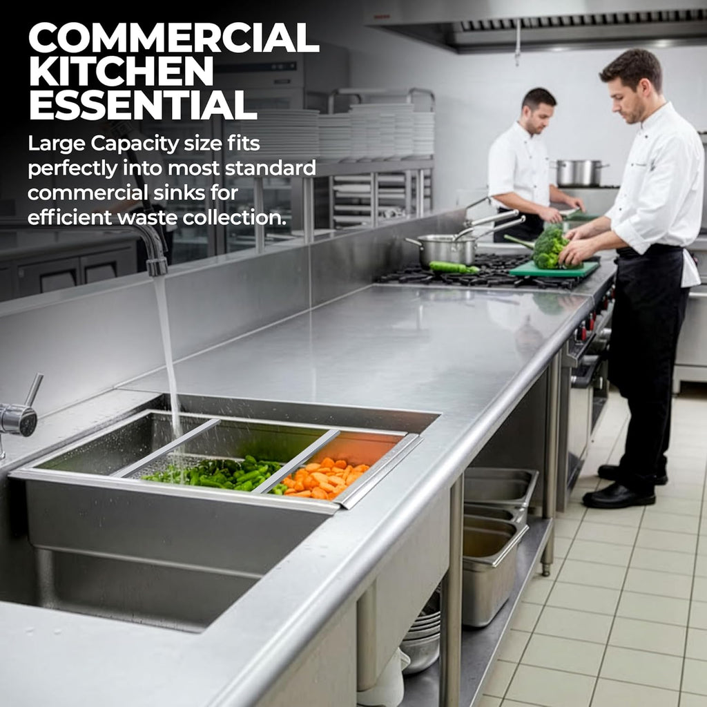 Express KitchQuip Pre-Rinse Basket with Stainless Steel Slides | Premium Quality Stainless Steel Scrap Basket for Commercial Sinks | 19 3/8" x 19 3/8" x 3.5"