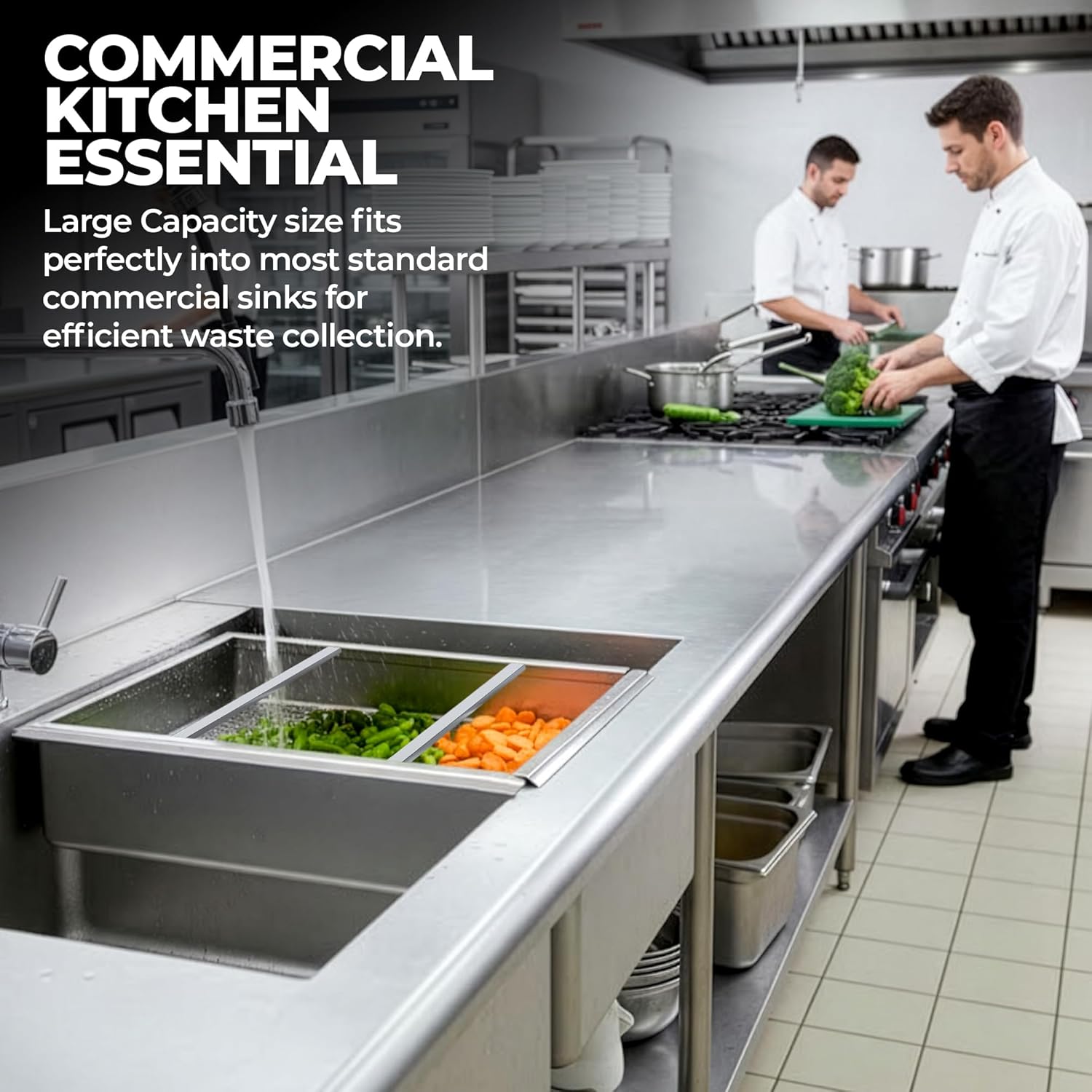 Express KitchQuip Pre-Rinse Basket with Stainless Steel Slides | Premium Quality Stainless Steel Scrap Basket for Commercial Sinks | 19 3/8" x 19 3/8" x 3.5"