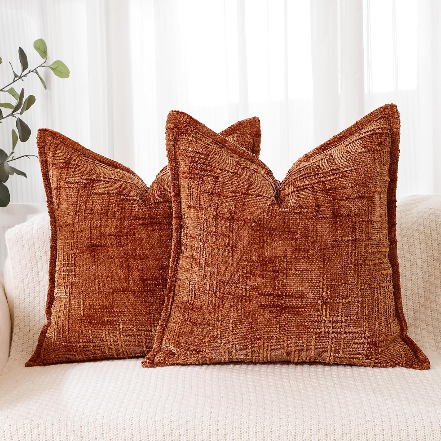 HPUK Decorative Throw Pillow Covers Set of 4 Geometric Design Linen Cushion Cover for Couch Sofa Living Room, 20"x20" inches, Aqua Blue