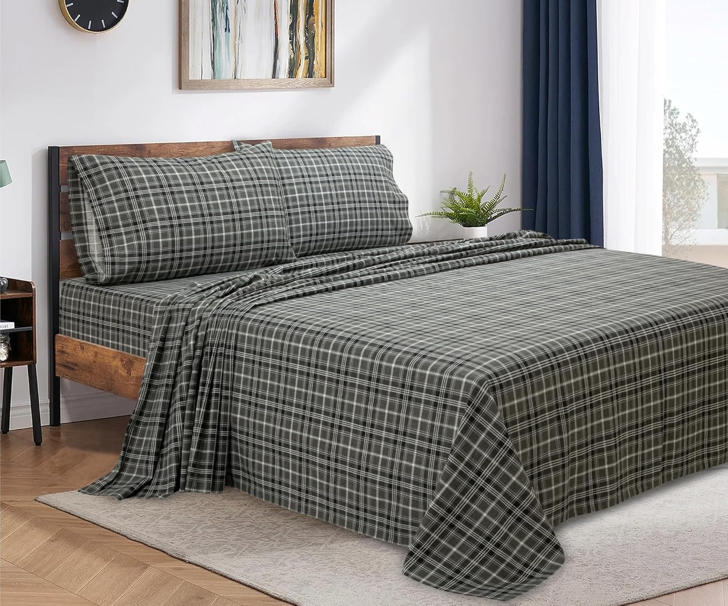 Bliss Casa 4 Piece 100% Cotton Flannel Sheets Queen Size Bed Set - Warm & Extra Soft - Deep Pockets, Breathable, All Seasons Comfy - Double Brushed Bed Sheet (Blossom)