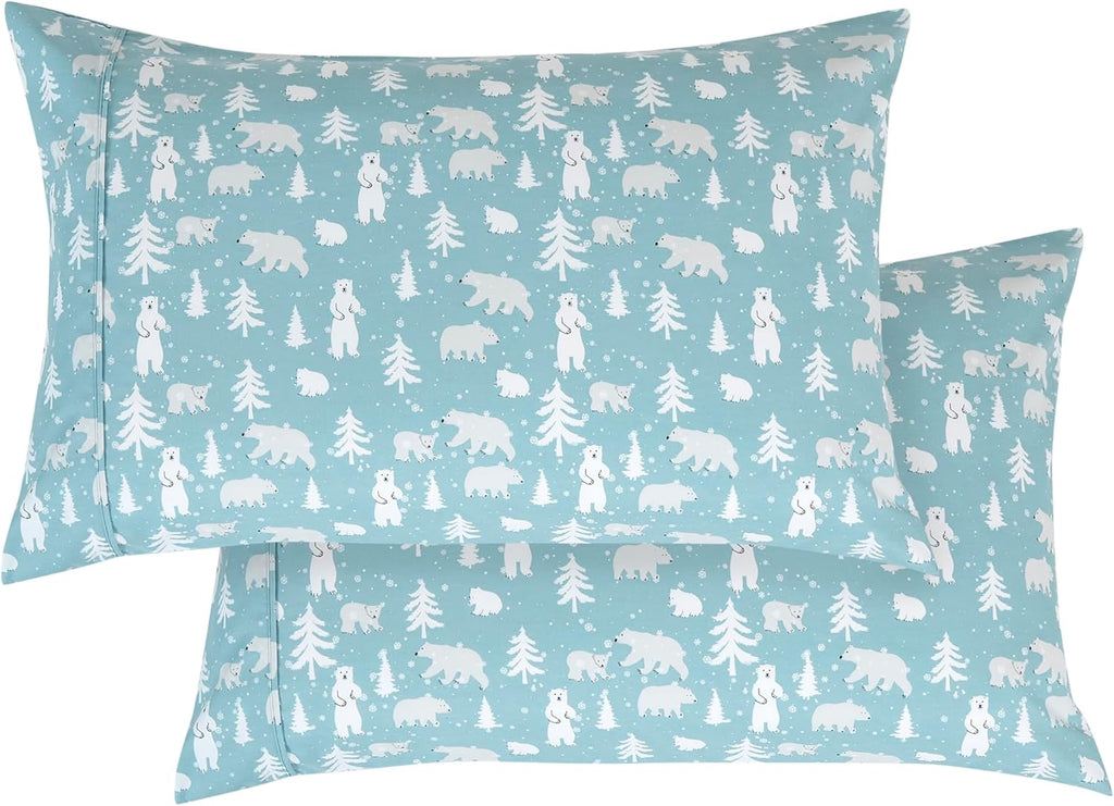 Elegant Comfort Luxury Soft Bed Sheets Holiday Pattern 1500 Premium Hotel Quality Microfiber - Softness Wrinkle and Fade Resistant (6-Piece) Bedding Set, Queen, Blue Polar Bear