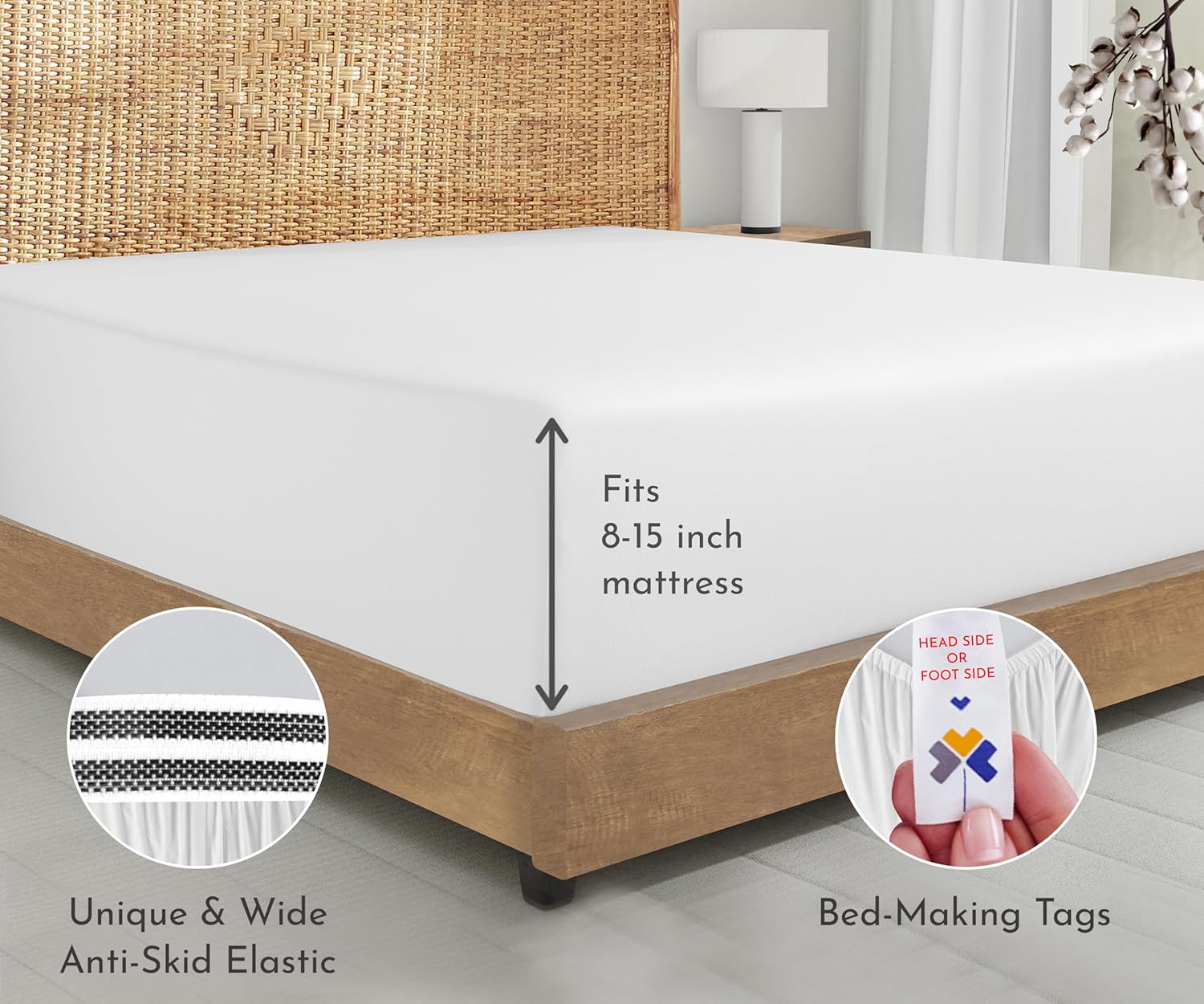 California Design Den 2-Pack 100% Organic Cotton Fitted Sheets Queen Size Percale Only, Soft, Crisp & Lightweight, Snug-Fit, 2X Queen Deep Pocket Fitted Sheet Only - White