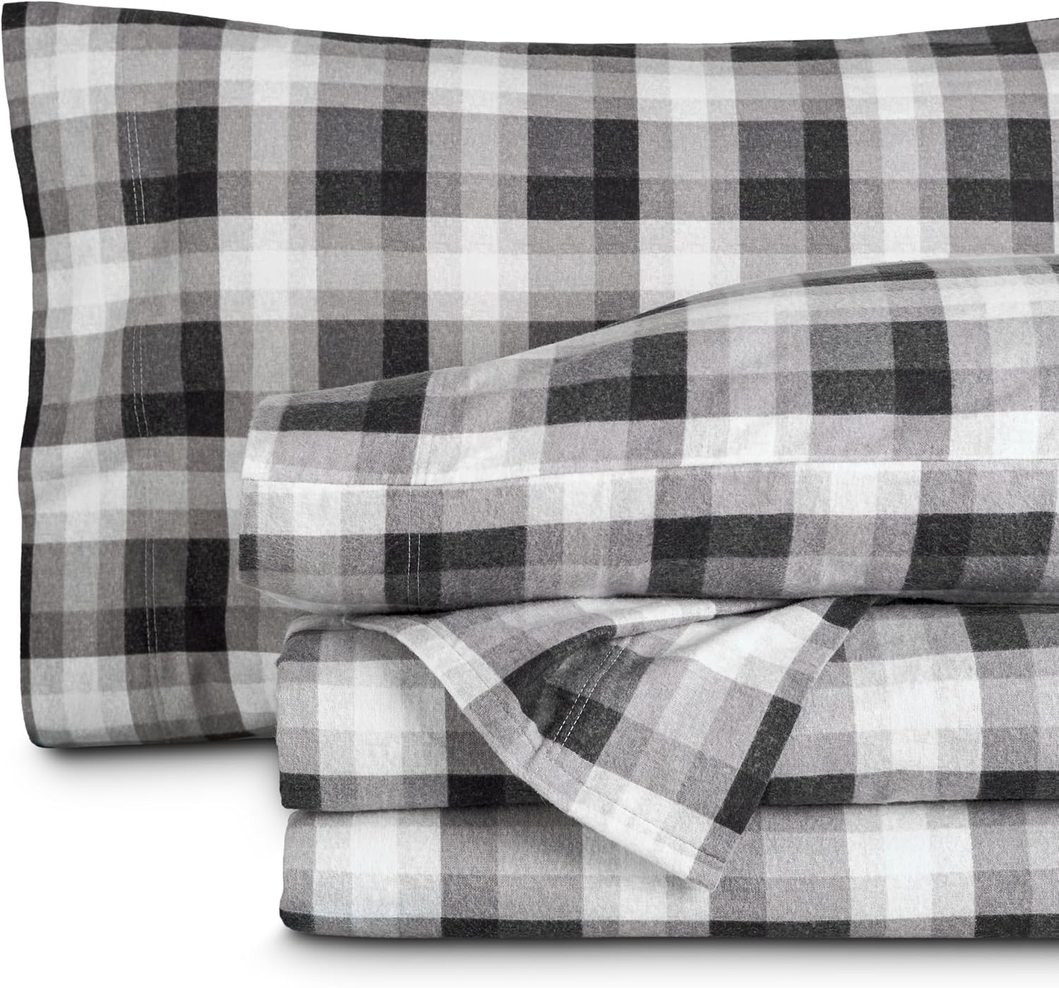 Bare Home Flannel Sheet Set Prints, 100% Cotton, Velvety Soft Heavyweight - Double Brushed Flannel for Extra Softness & Comfort - Deep Pocket - Bed Sheets (Queen, Tartan Plaid)