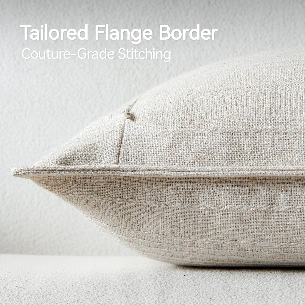 a moment Linen Pillow Covers Set of 2,Boho Farmhouse Throw Pillowcases Neutral Textured Decorative Covers for Couch Sofa,Soft Linen Blend Accent Case Cushion Living Room Home Decor 24"x24"Ivory