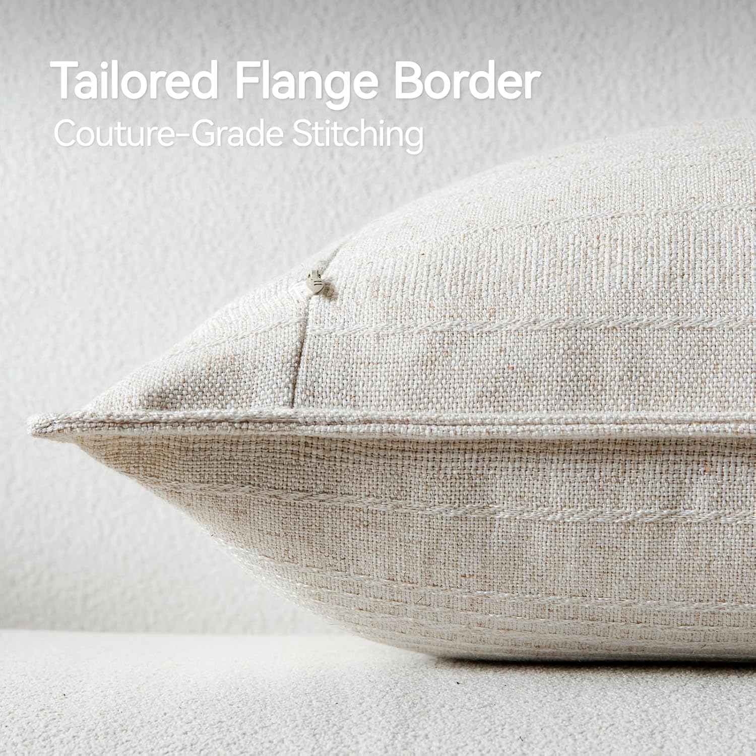 a moment Linen Pillow Covers Set of 2,Boho Farmhouse Throw Pillowcases Neutral Textured Decorative Covers for Couch Sofa,Soft Linen Blend Accent Case Cushion Living Room Home Decor 24"x24"Ivory