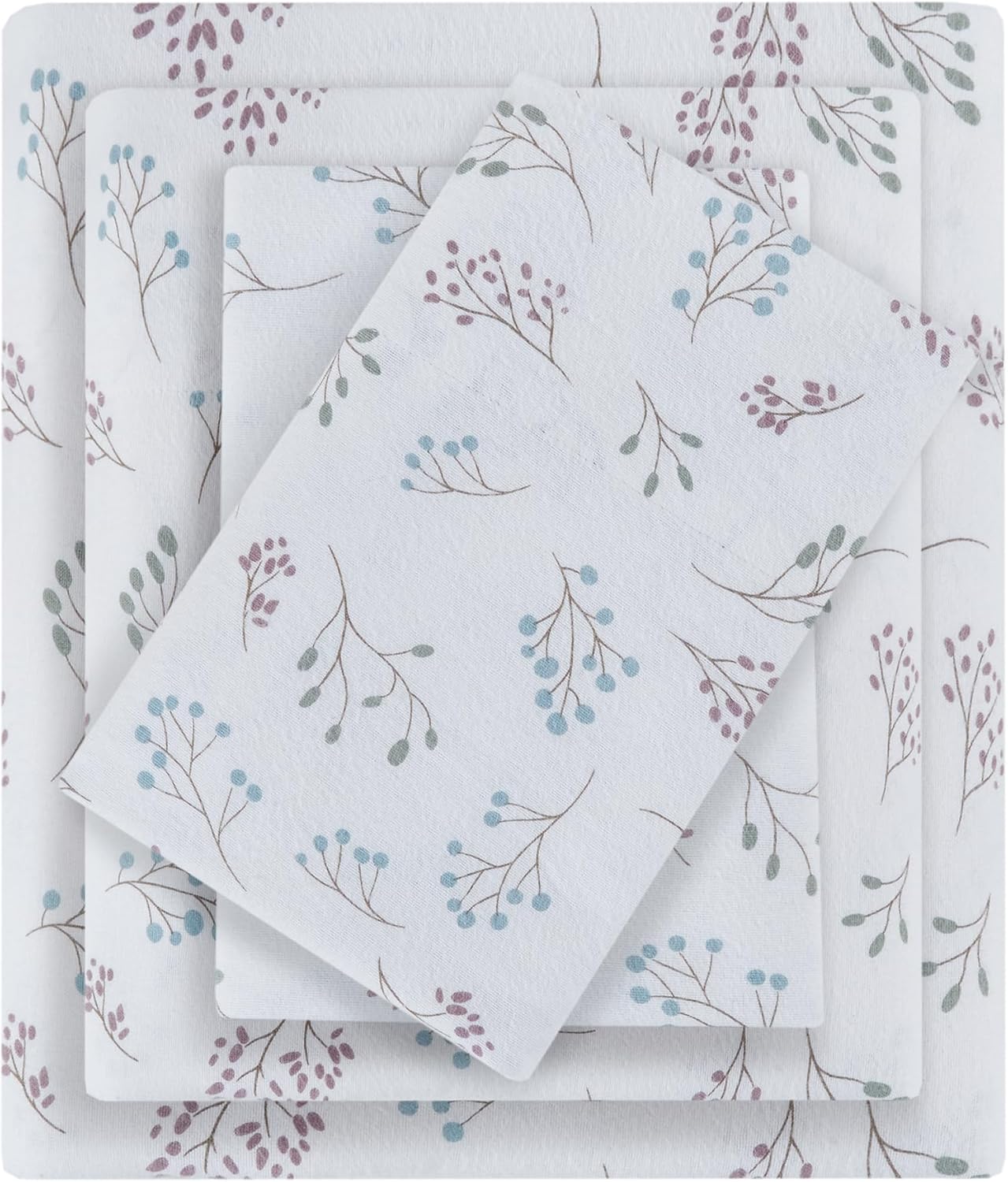 True North by Sleep Philosophy Flannel Sheets Queen Size, Cozy 100% Cotton Flannel Bed Sheets, Ultra Soft Cute Sheet Set, Novelty Print Themed Cold Weather Warm Bedding Set,Multi Leaves 4 Piece