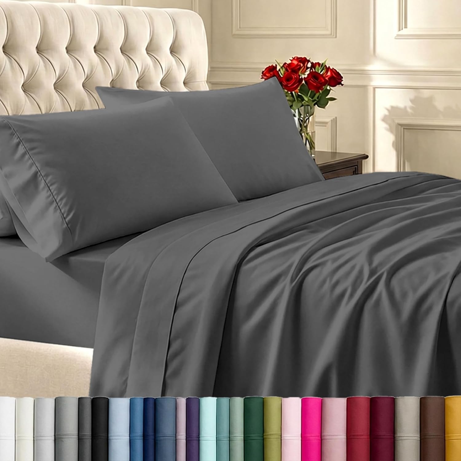 California Design Den Natural 100% Cotton Sheets Queen Size Bed Set - Soft 400 Thread Count Sateen, Queen Sheets, Deep Pockets with All Around Elastic for a Snug Fit, Durable Bedding - White