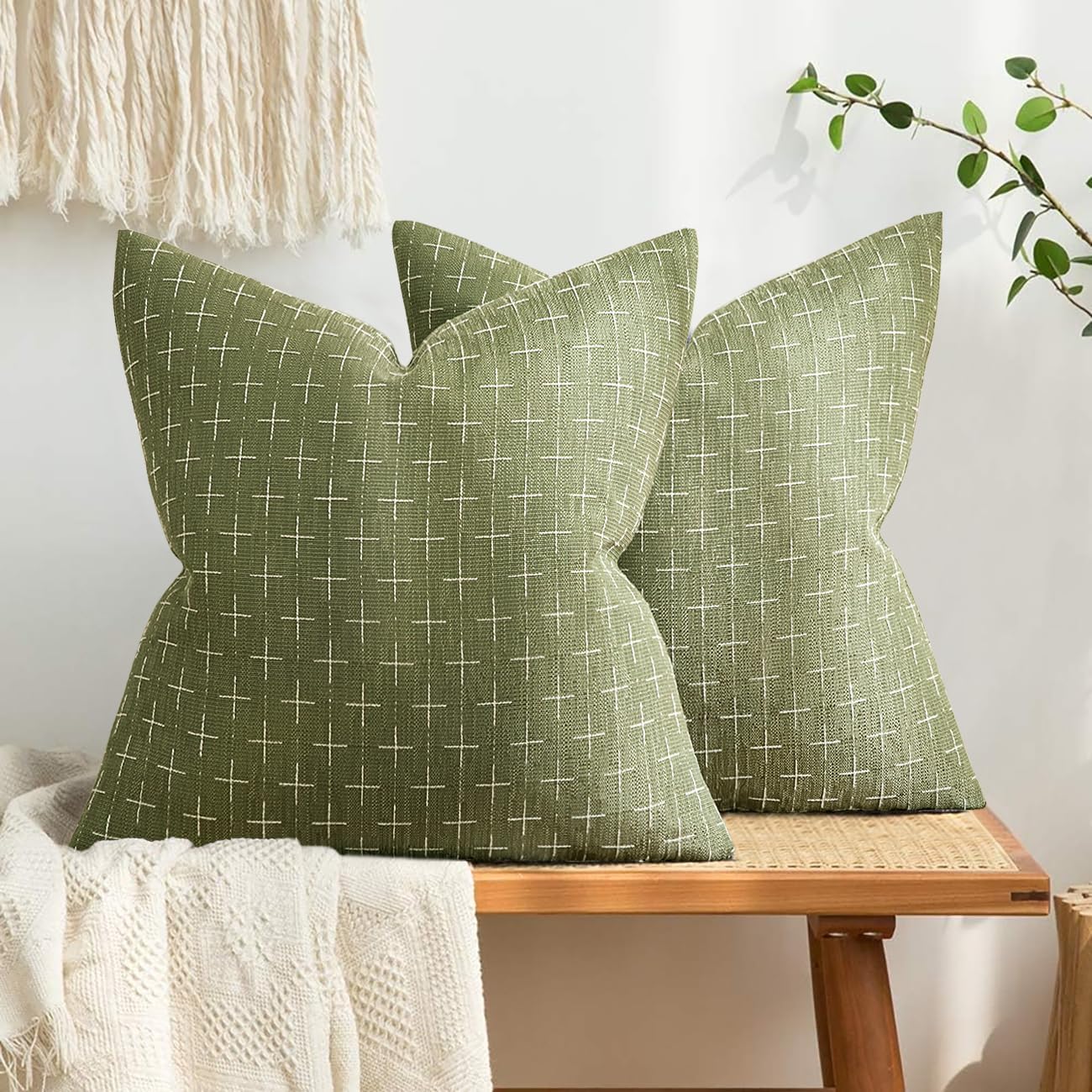 MIULEE Pack of 2 Decorative Burlap Linen Euro Spring Throw Pillow Covers for Sofa Couch Bed Farmhouse Pillowcases Modern Rustic Woven Textured Cushion Cover Taupe