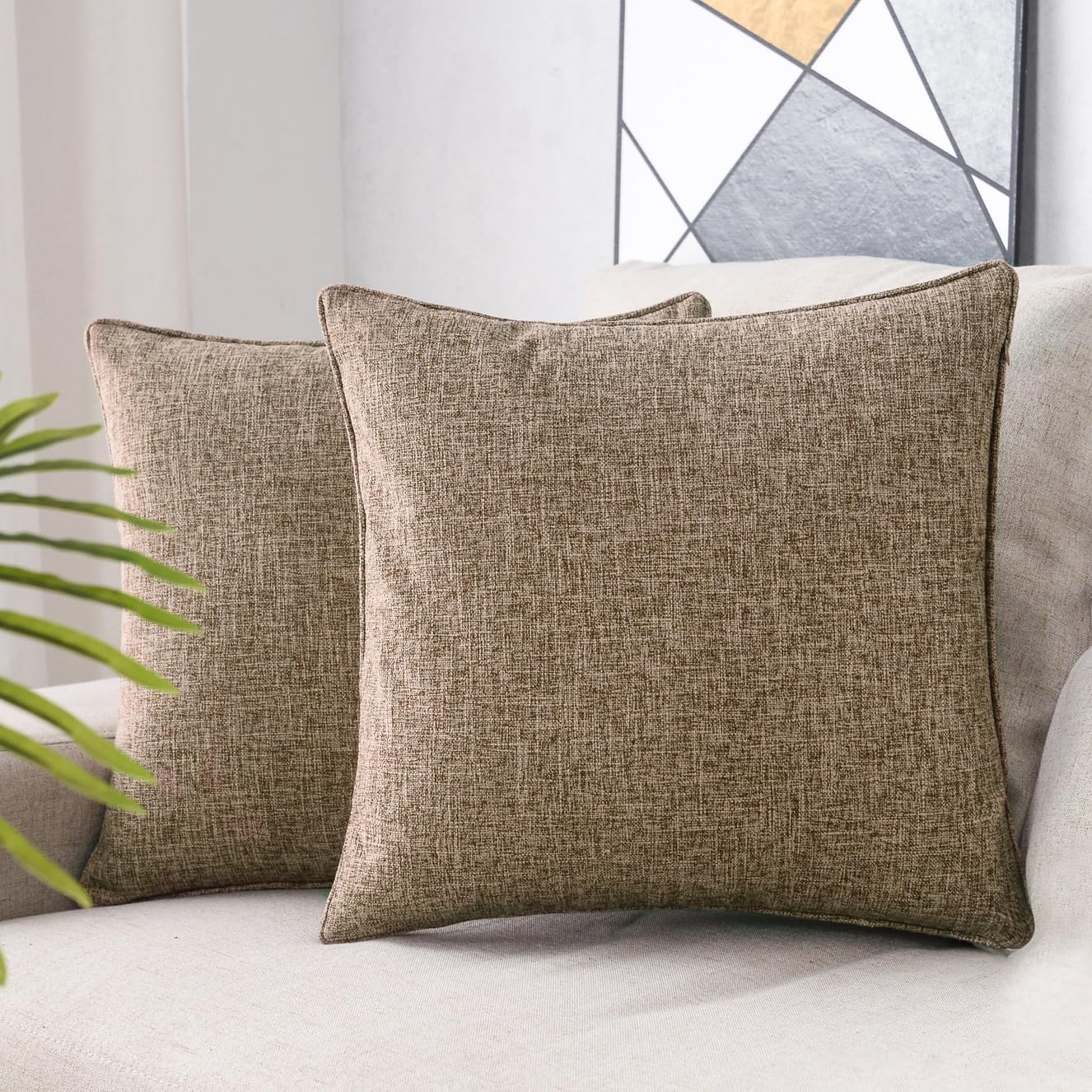 HPUK Decorative Throw Pillow Covers Set of 4 Geometric Design Linen Cushion Cover for Couch Sofa Living Room, 20"x20" inches, Aqua Blue