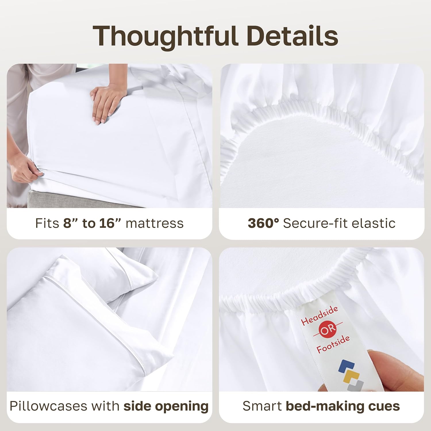 California Design Den Natural 100% Cotton Sheets Queen Size Bed Set - Soft 400 Thread Count Sateen, Queen Sheets, Deep Pockets with All Around Elastic for a Snug Fit, Durable Bedding - White